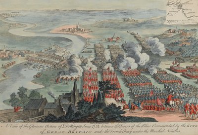 1743年6月16〜27日、デッティンゲンの栄光の行動の図、I。パノによって彫刻、ロンドン、ロバートウィルキンソン発行1743 作： F. Daremberg